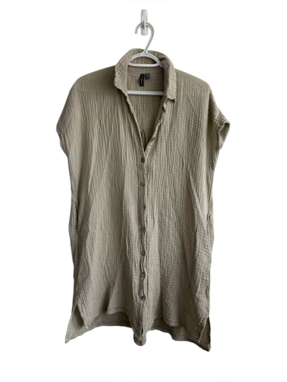 Shannon Passero 100% Cotton Gauze Tunic Top Sz S/M Neutral Beige Pockets Boho